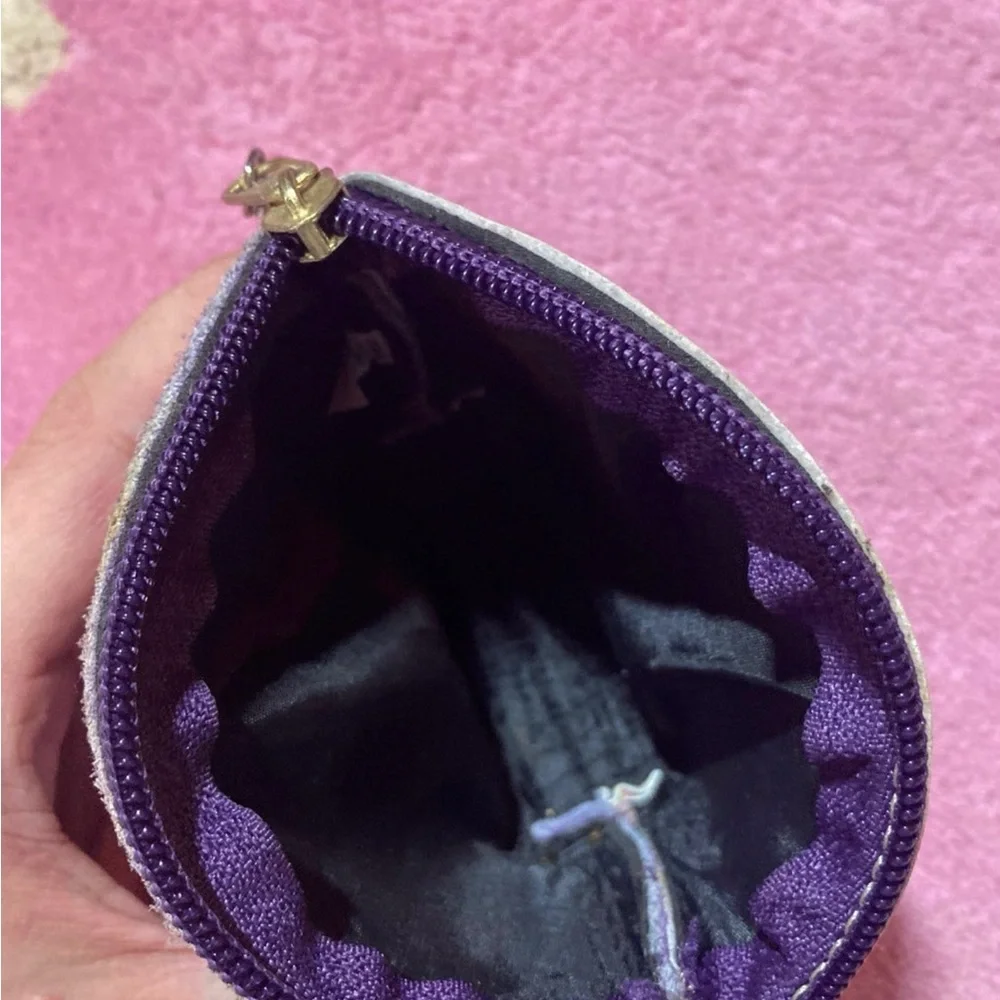 NEW Frida Kahlo Coin Purse Embossed Purple Suede/Canvas Bird Cactus Print